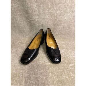 Napoleoni Women's Leather Square Toe Block Heel Slip-on Pumps Black Size 37